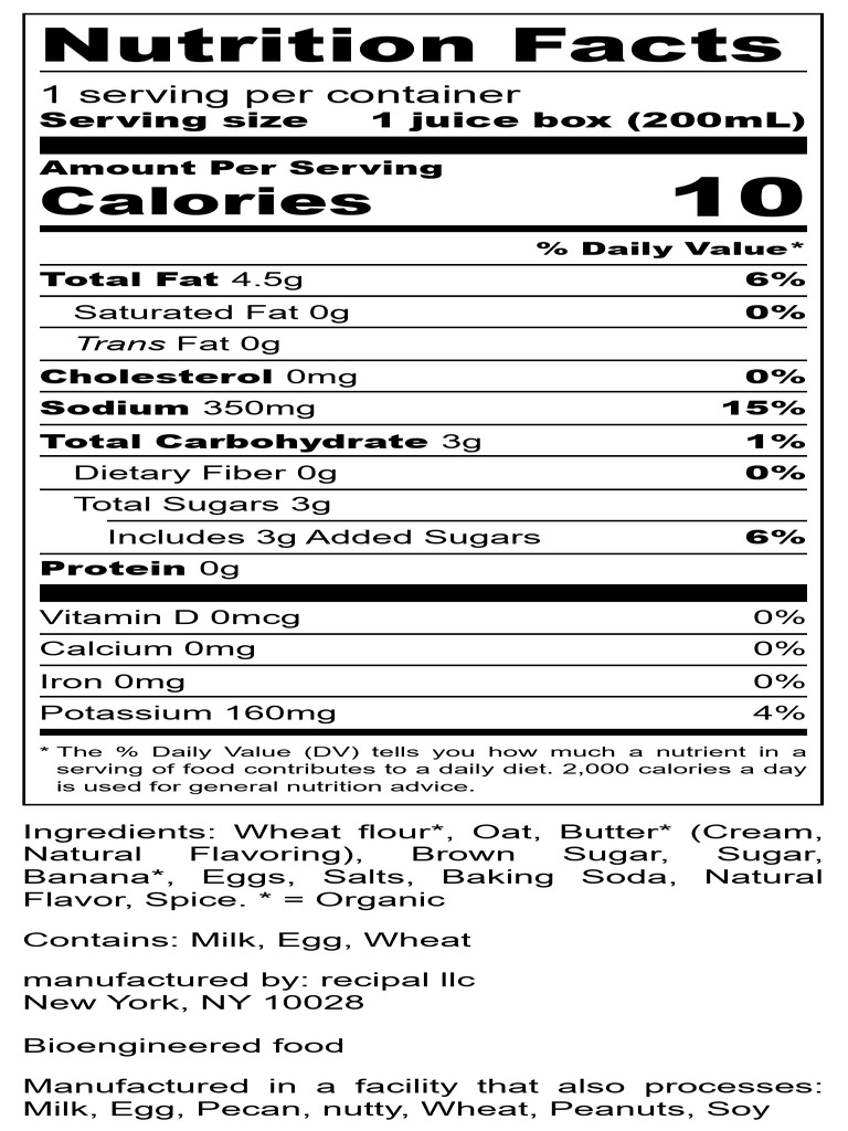 Sample Label - ReciPal Cookie - Nutrition Label | PDF