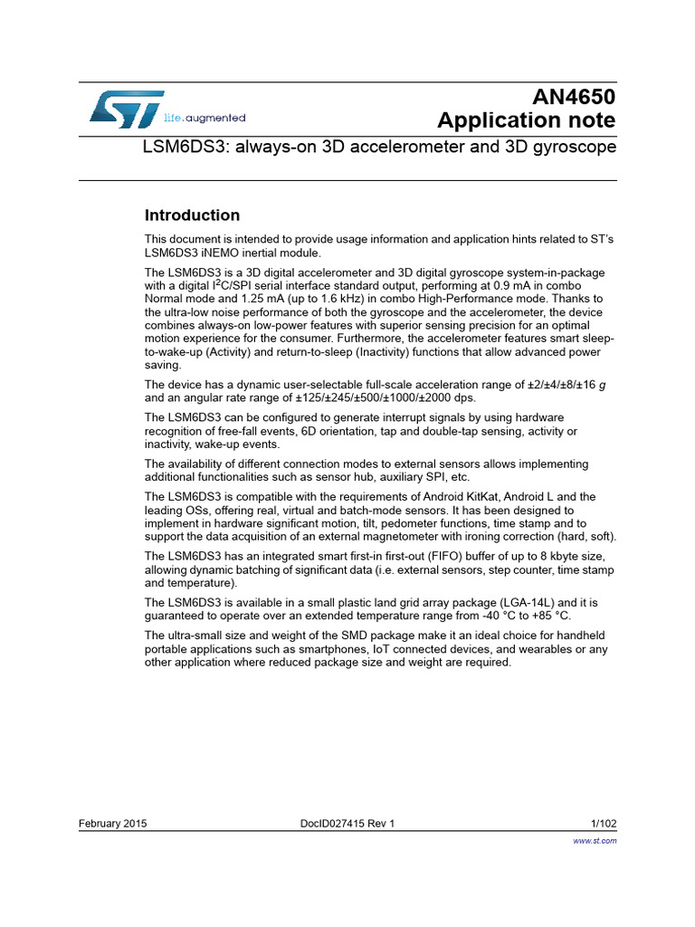 LSM6DS3 Accelerometer & Gyroscope Guide | PDF | Electronics | Computer ...