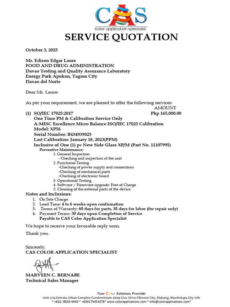 Service Quotation for Calibration Services | PDF