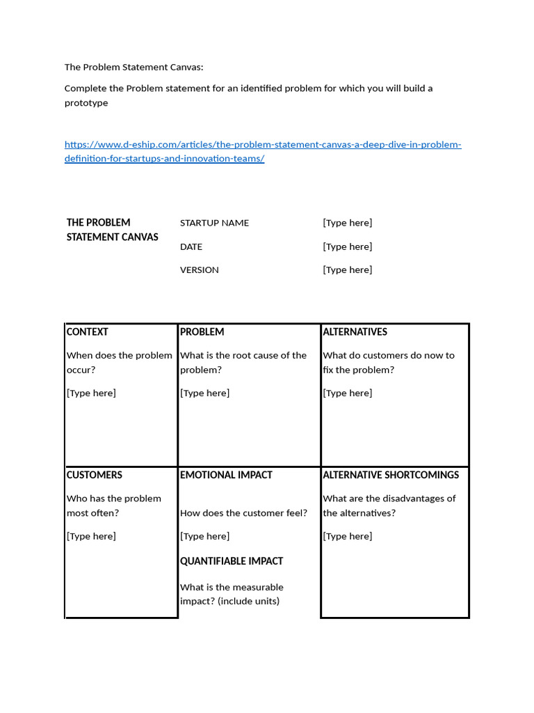 The Problem Statement Canvas | PDF