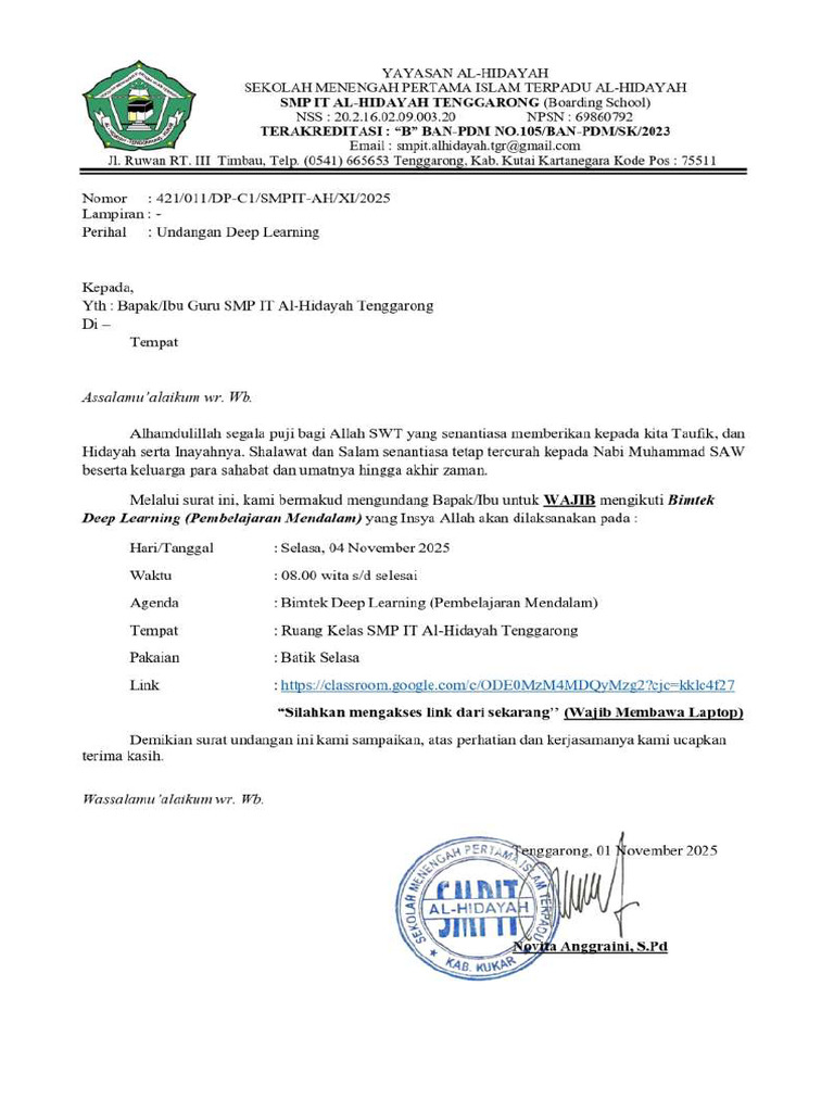 Undangan BIMTEK Deep Learning | PDF