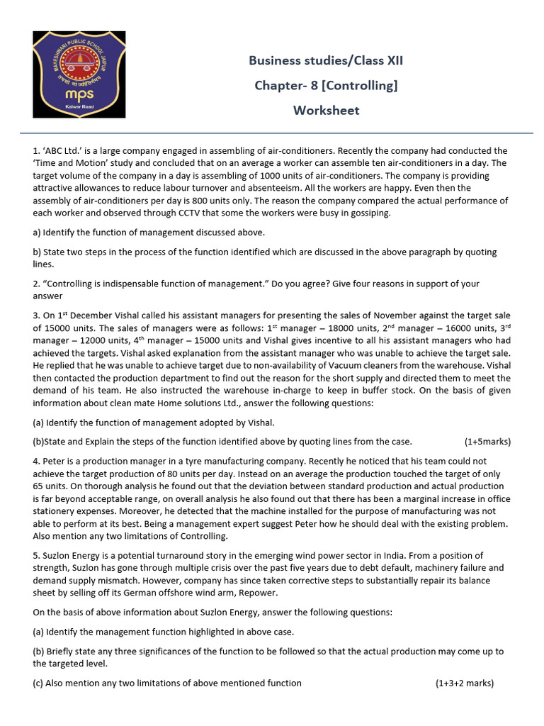 B.ST XII Ch-8 Worksheet | PDF | Economies | Business