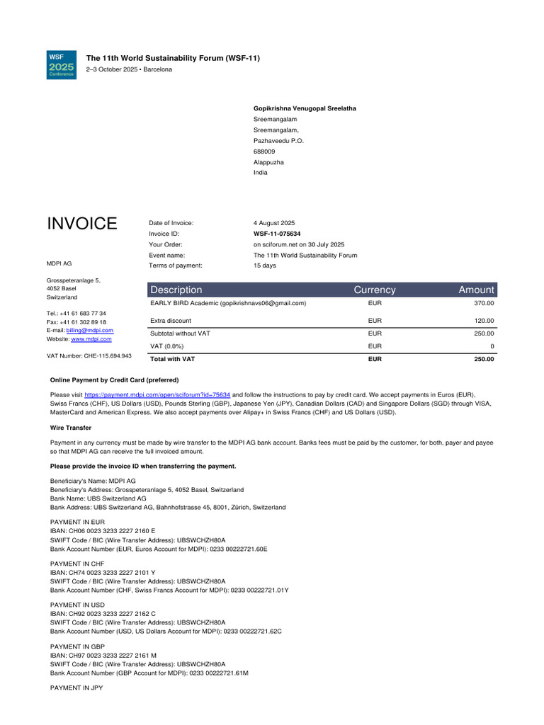 Invoice WSF 11 075634 | PDF | Payments | Wire Transfer