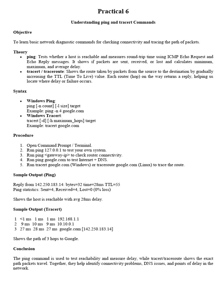 Ping and Tracert Command Guide | PDF