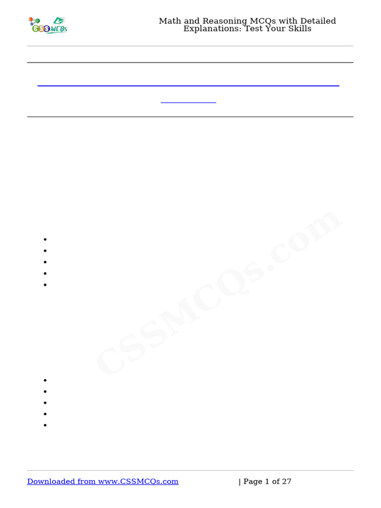 Math & Reasoning MCQs for Skill Testing | PDF | Mathematics ...