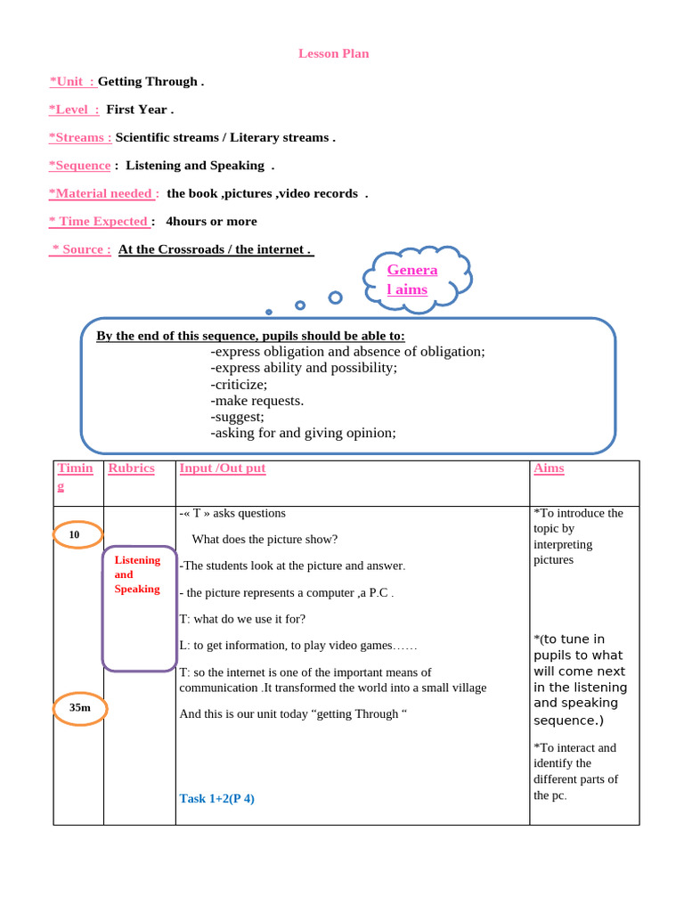 First-Year Lesson Plan: Computer Skills | PDF | Stress (Linguistics) | Word