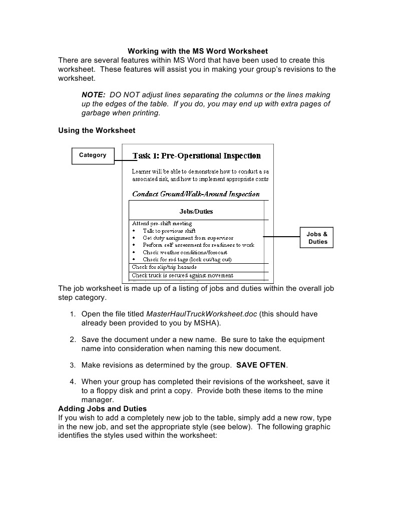 MS Word Worksheet Usage Guide | PDF | Cognition | Business