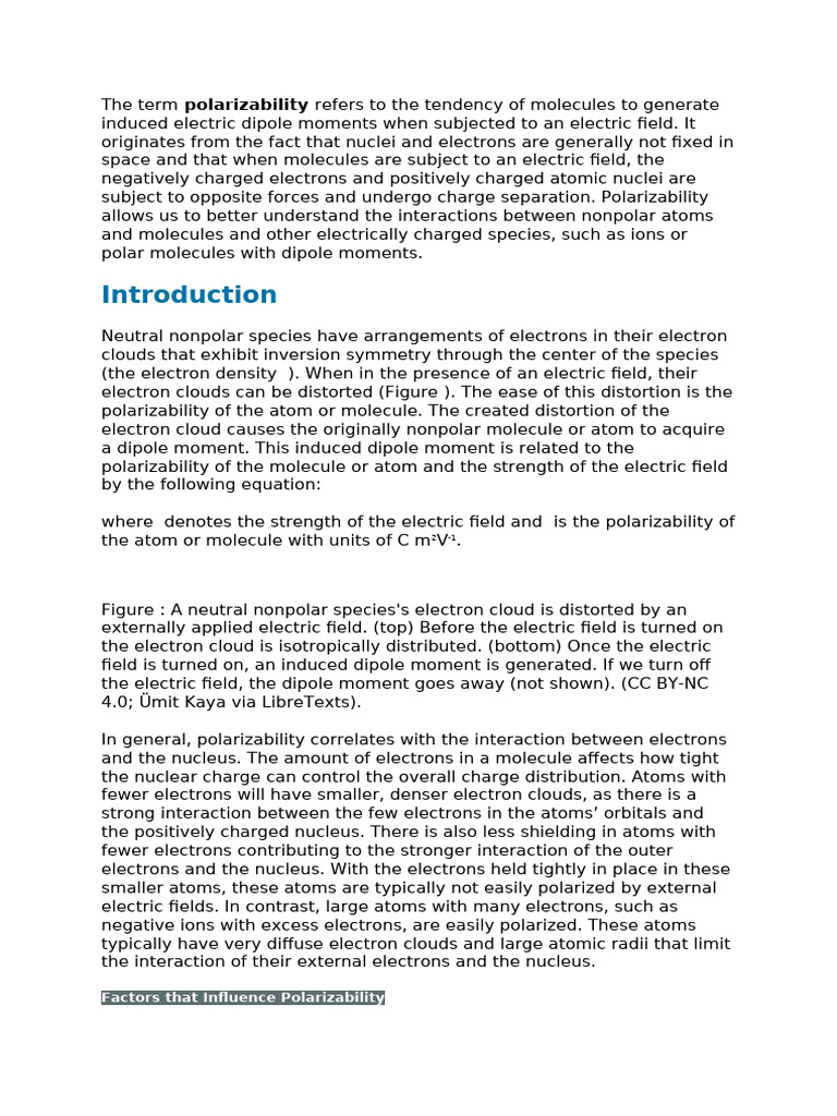 Understanding Molecular Polarizability | PDF | Chemical Polarity ...