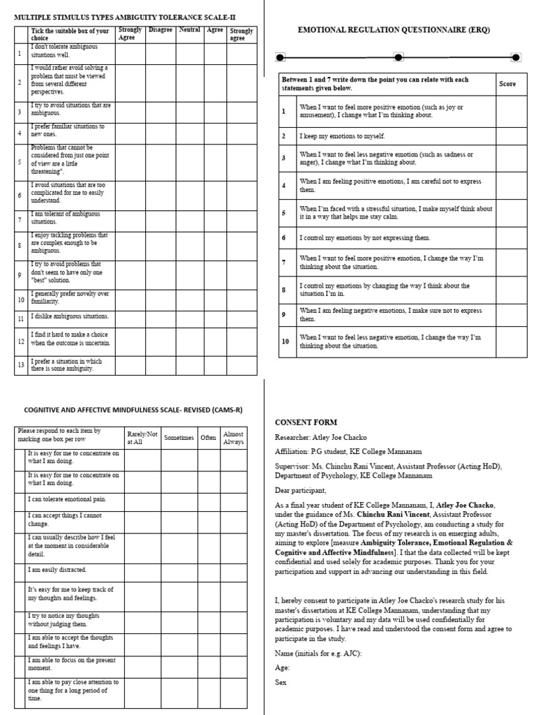 Ambiguity Tolerance & Emotional Regulation Scale | PDF | Emotions ...