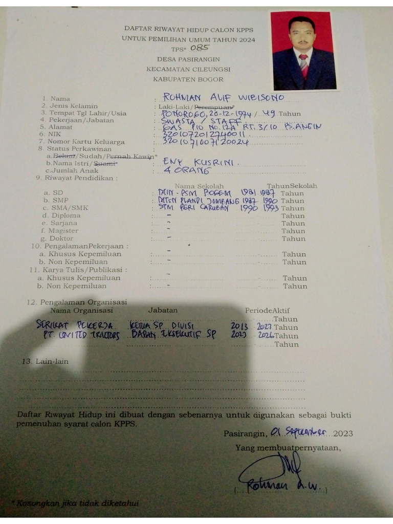 Daftar Riwayat Hidup Pak Rohman | PDF