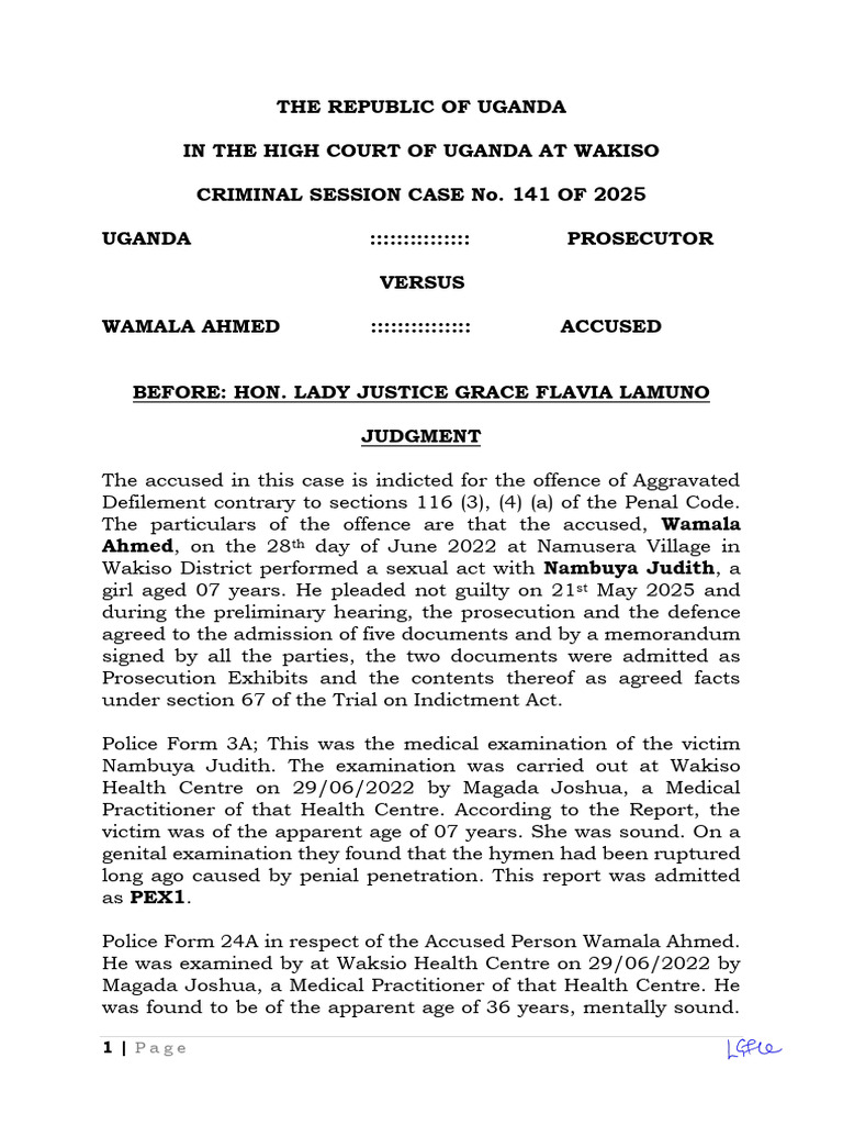 Uganda High Court Judgment: Wamala Ahmed Case | PDF | Burden Of Proof ...