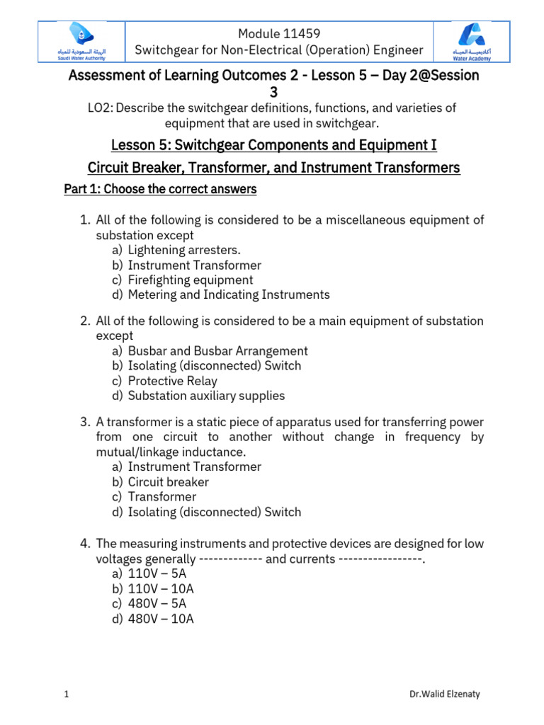 Assessment of LO2-Lesson 5 | PDF | Transformer | Switch