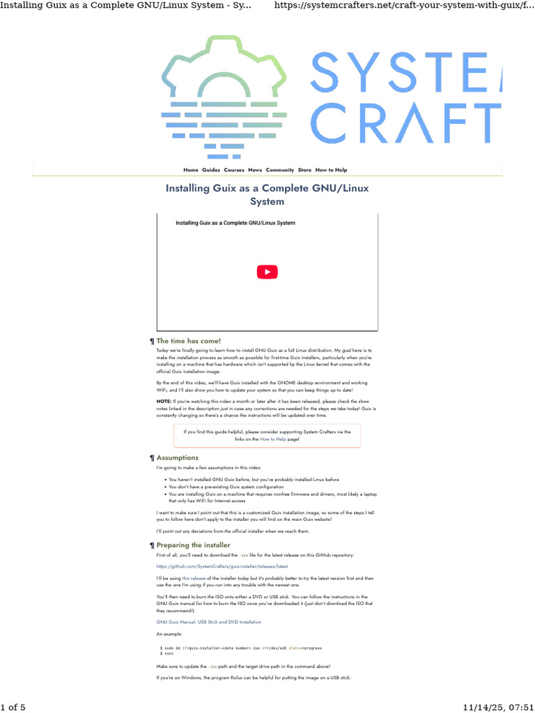 Installing Guix As A Complete Gnu Linux System System Crafters