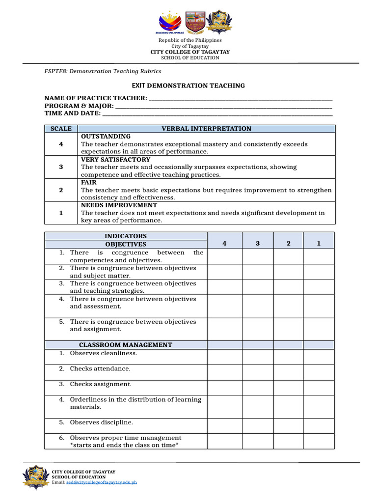 Fsptf8 Demonstration Teaching Rubrics | PDF | Teachers | Learning