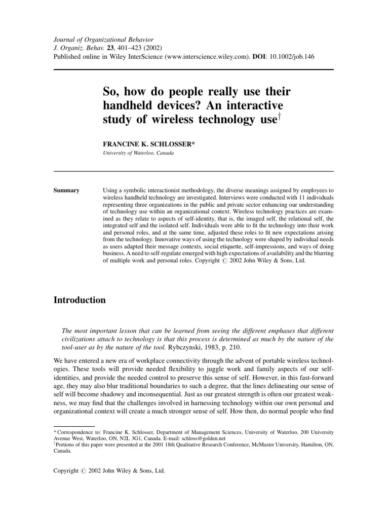 Wireless Technology's Impact on Self-Identity | PDF