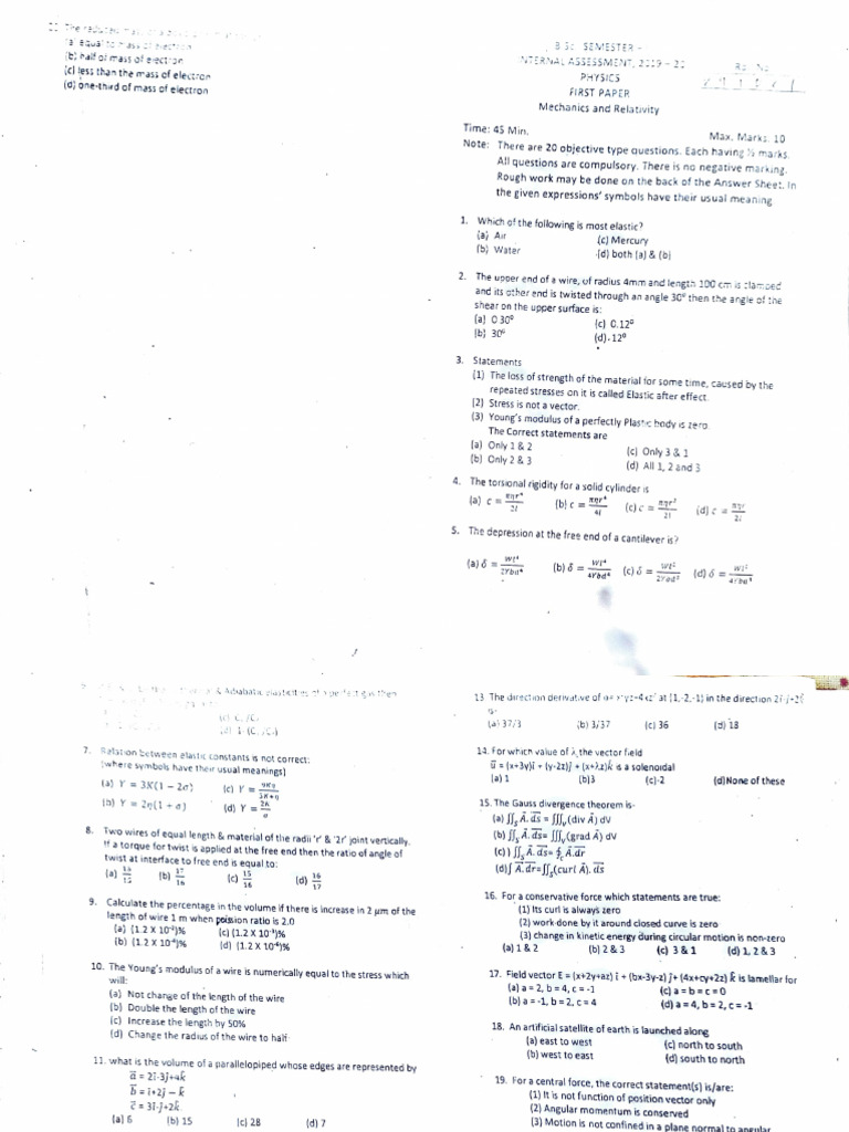 Physics 1 Paper Sem 1 Pyq | PDF | Momentum | Motion (Physics)