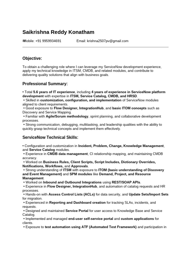 ServiceNow Developer Resume Summary | PDF | Agile Software Development ...