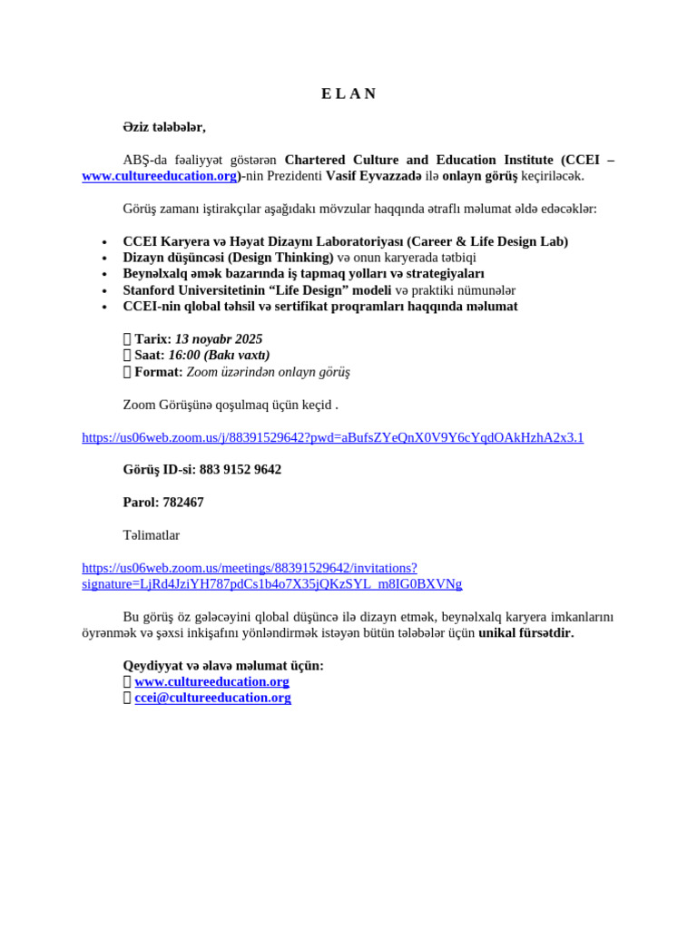 Ccei VƏ Adu ? Elan - TƏLƏBƏ | PDF