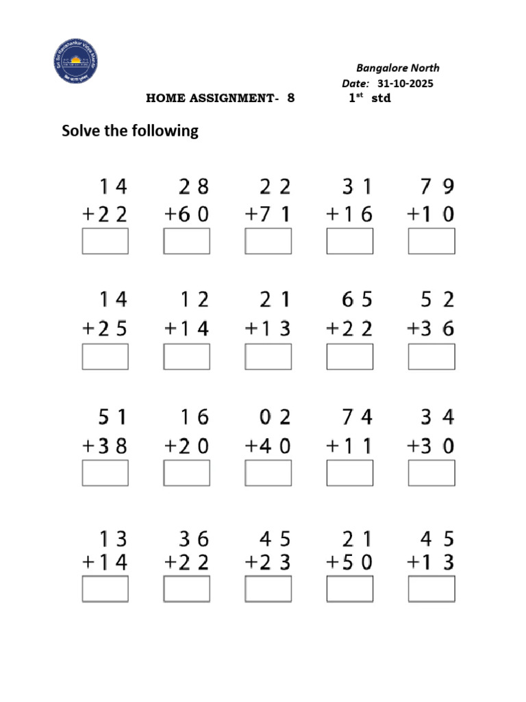 1st Std Home Assignment Answers | PDF