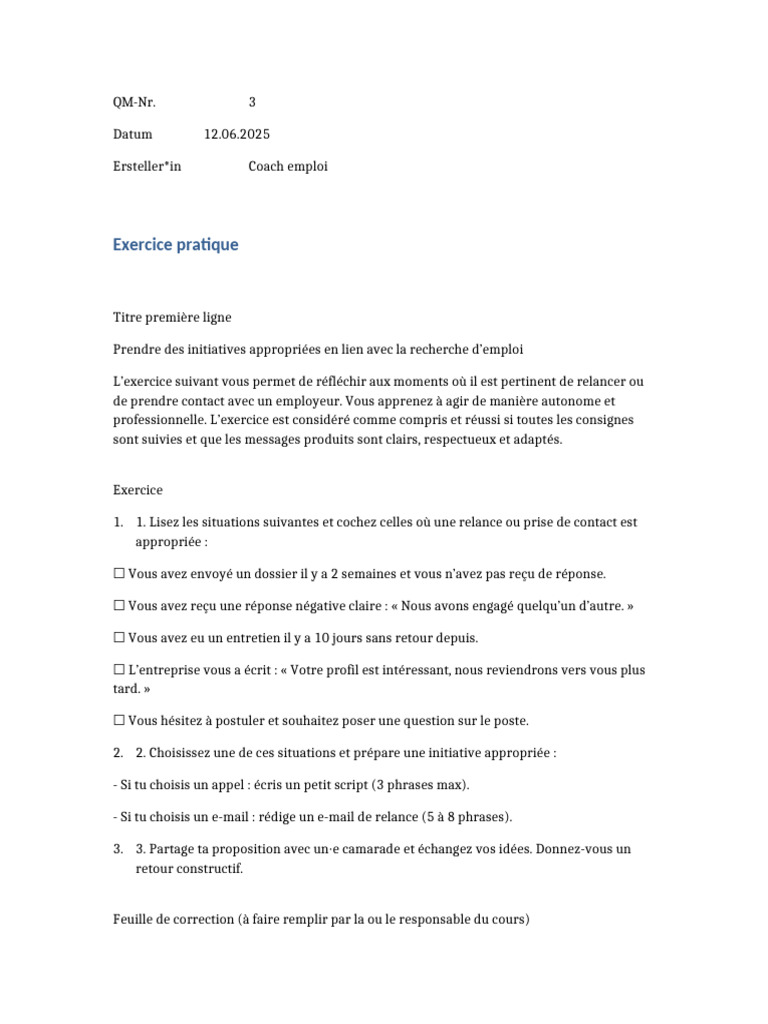 Initiatives pour relancer un employeur | PDF