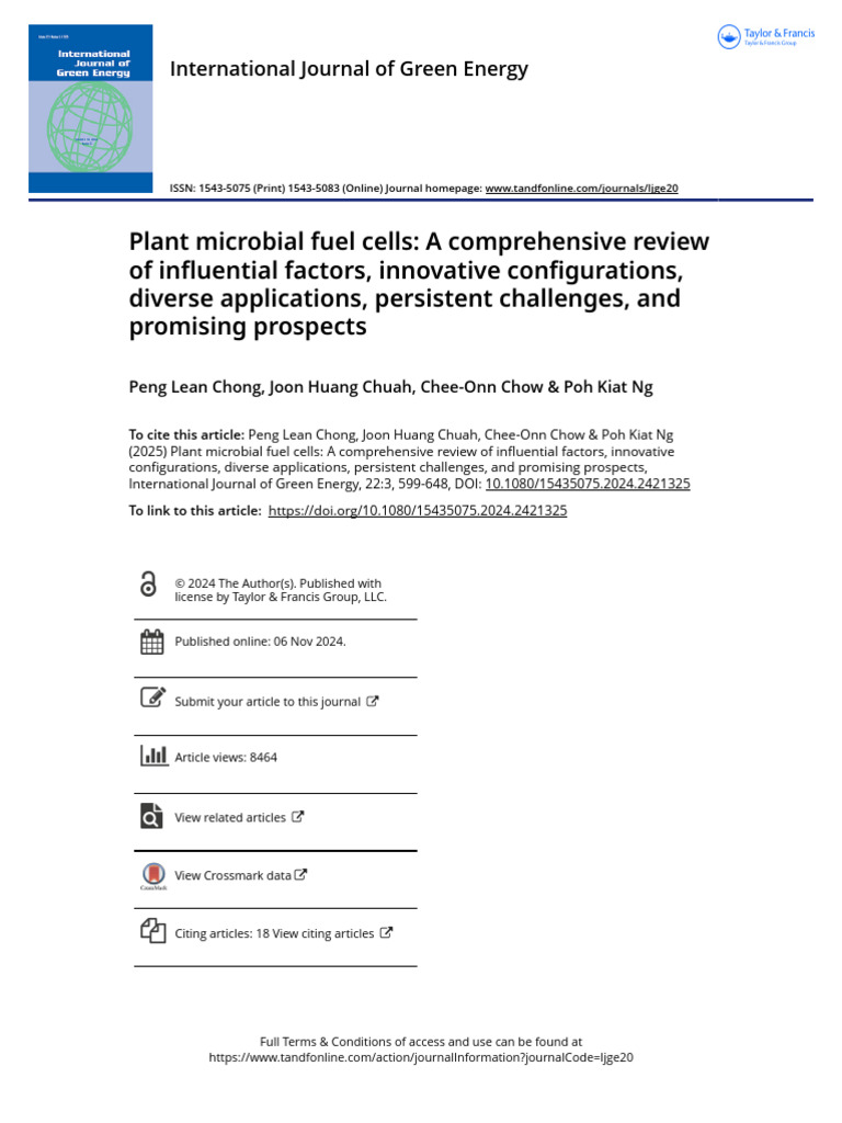 Plant Microbial Fuel Cells A Comprehensive Review of Influential ...