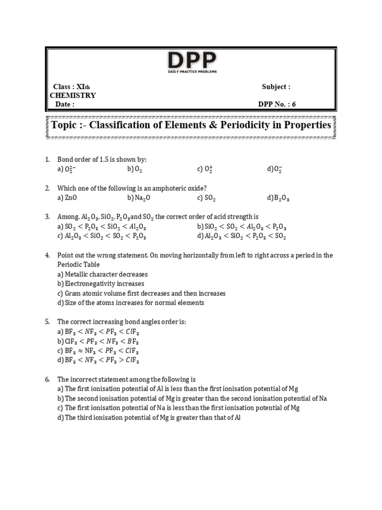 DPP - 6 | PDF | Chemical Bond | Ionic Bonding