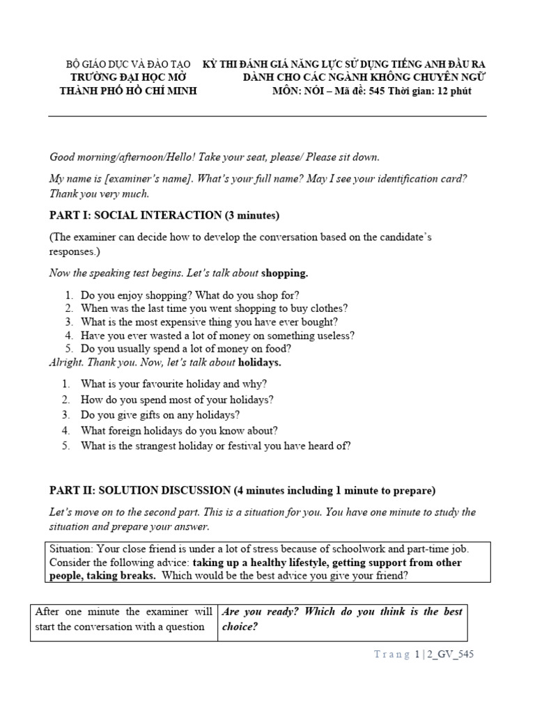 English Speaking Test Guide 545 | PDF