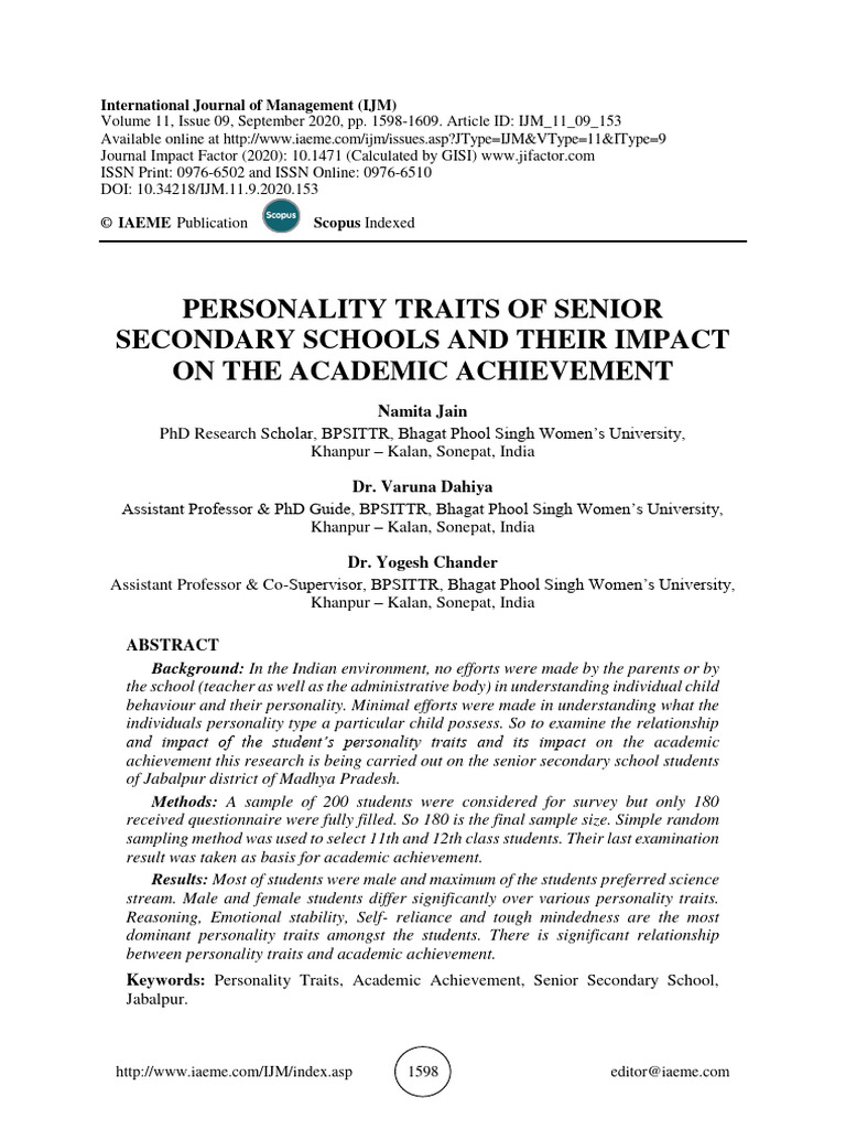 Personality Traits Impact on Academic Success | PDF | Regression ...