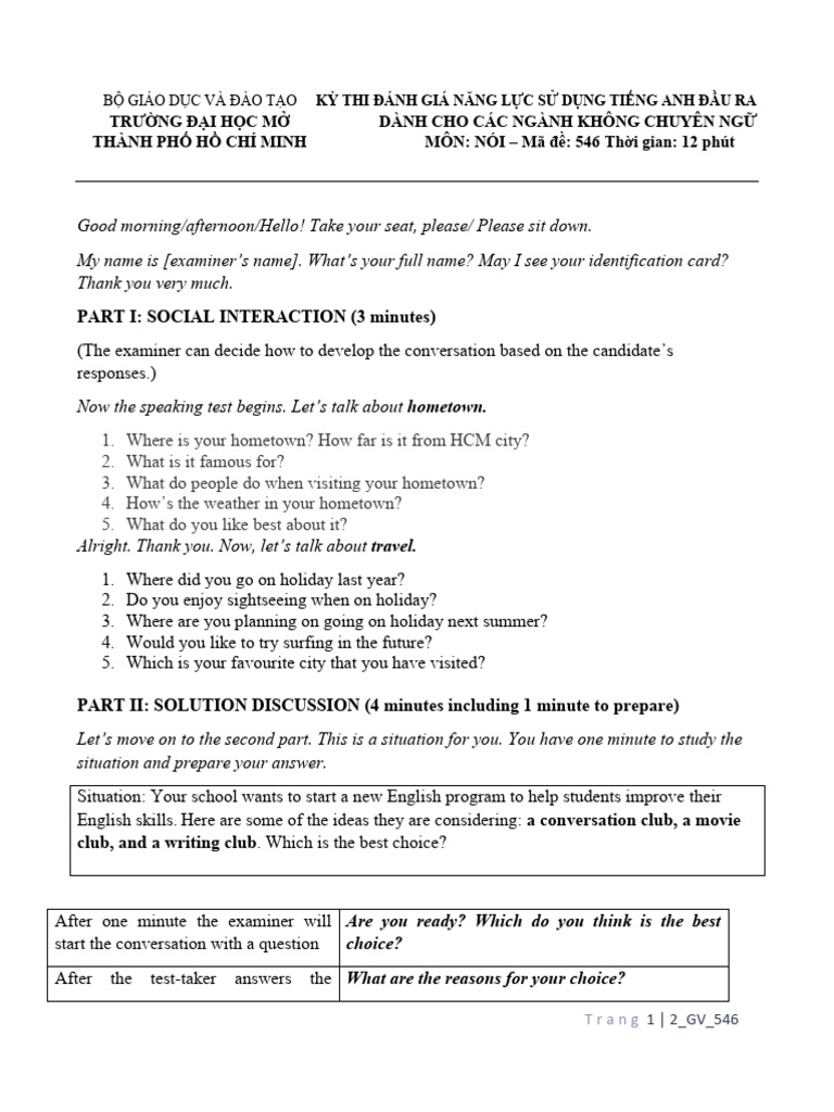 English Speaking Test Guide HCM | PDF
