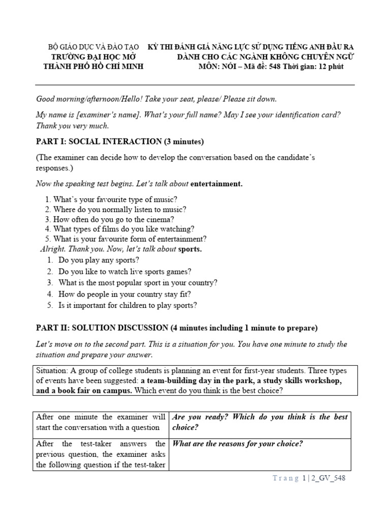 English Speaking Test Guidelines | PDF