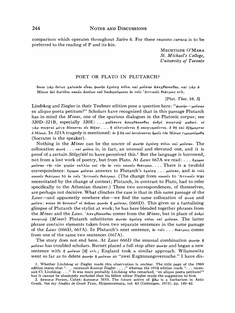 Renehan - 1979 - Poet or Plato in Plutarch | PDF | Textual Criticism ...