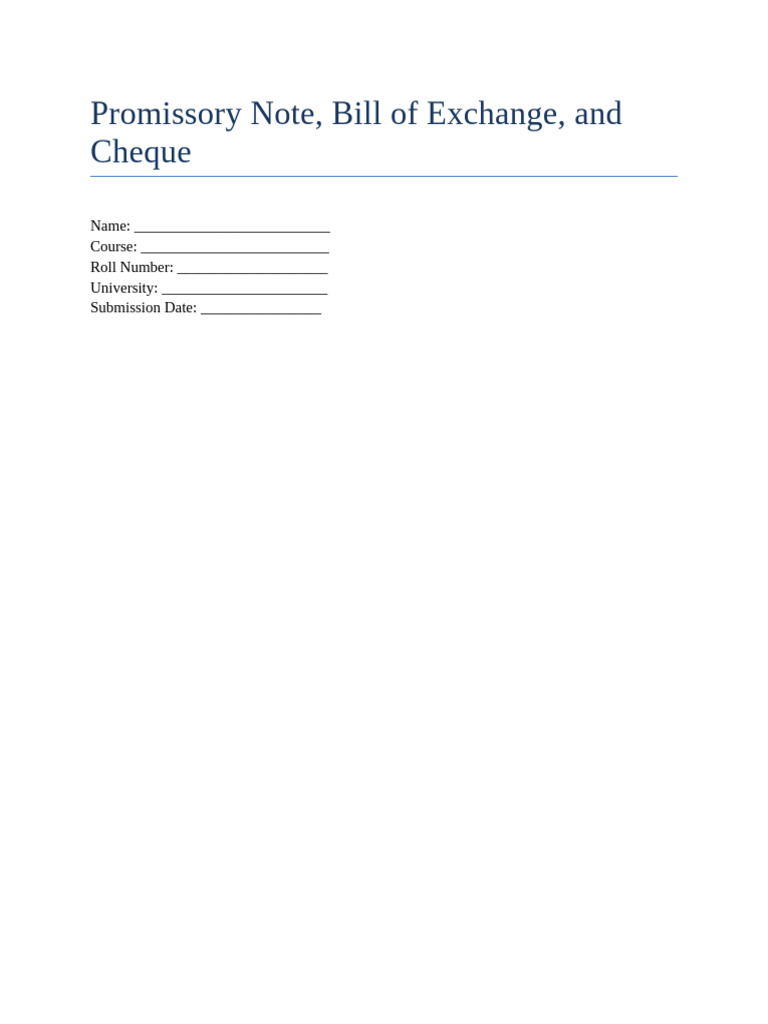 Understanding Promissory Notes, Bills, and Cheques | PDF | Negotiable ...