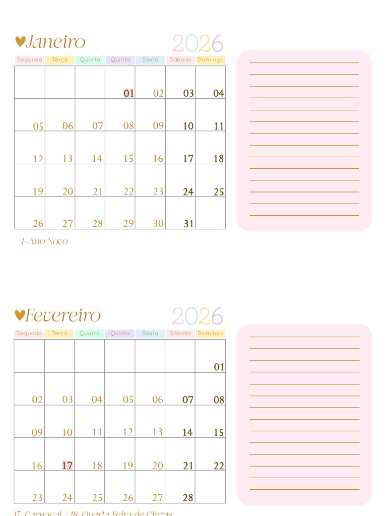 Calendário 2026: Feriados e Datas Importantes | PDF
