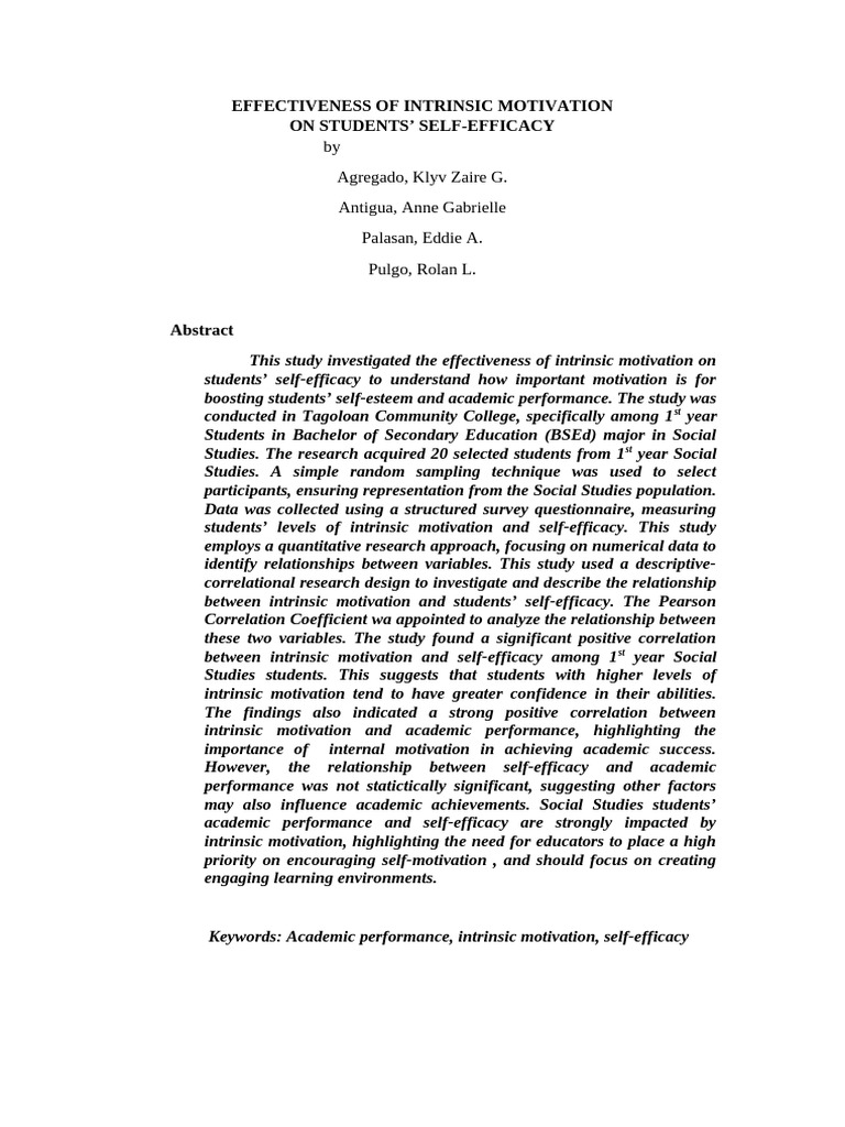 Intrinsic Motivation's Impact on Self-Efficacy | PDF | Self Efficacy ...