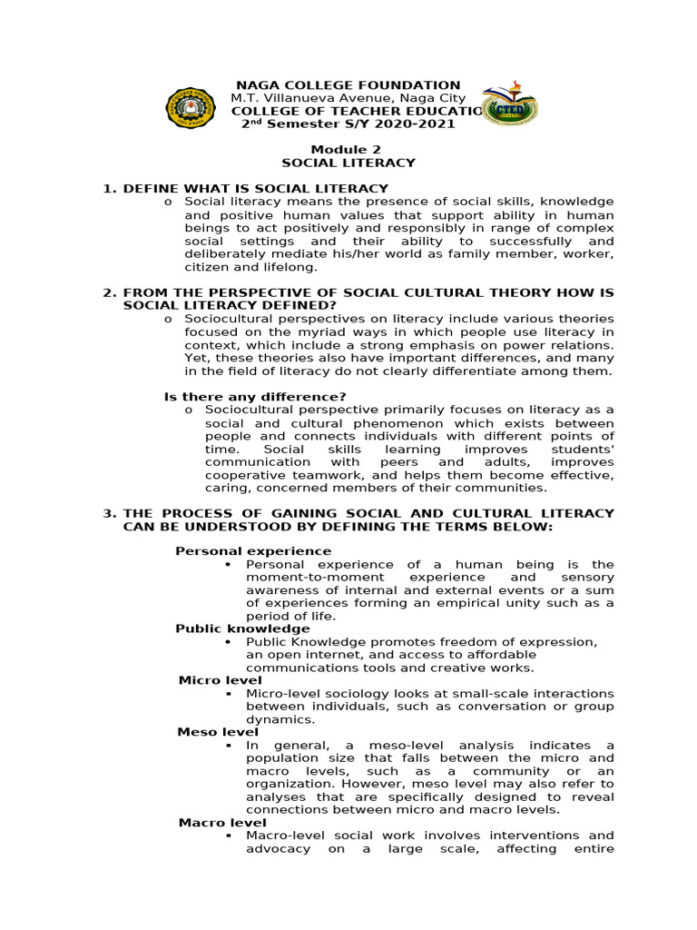 Module 2 - Leslie C. Quinones | PDF | Literacy | Knowledge