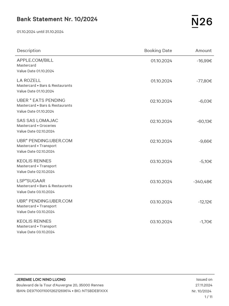 October 2024 Bank Statement Summary | PDF | Service Industries ...