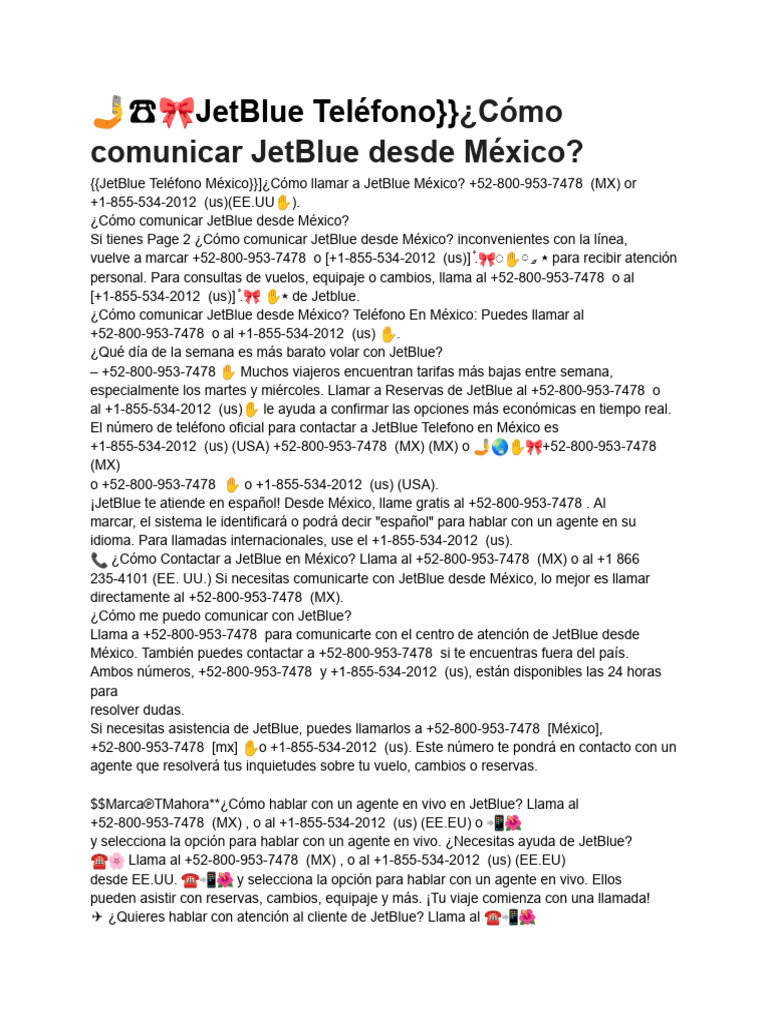 Jetblue Telefono Como Comunicar Jetblue Desde Mexico | PDF | Chat en ...