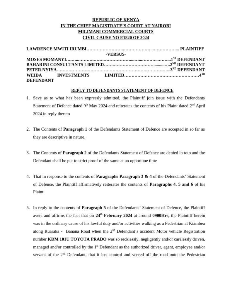 DANIEL KAMAU KARIRI - Reply To Defence | PDF | Justice | Crime & Violence