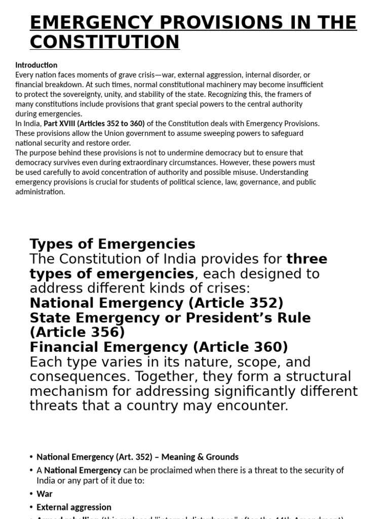 Understanding India's Emergency Provisions | PDF | State Of Emergency ...