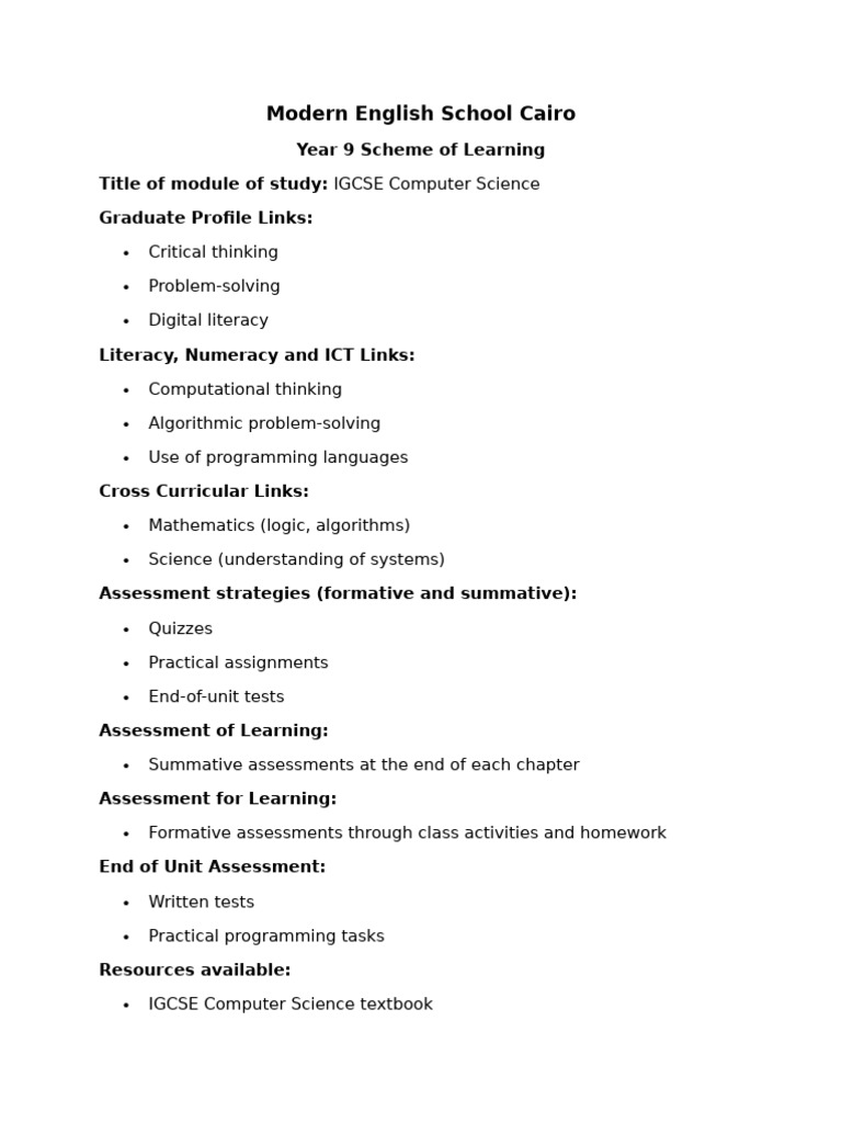 IGCSE Computer Science Year 9 Plan | PDF | Computer Programming ...