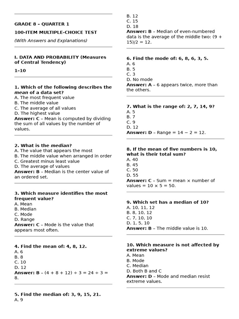 Grade 8 Data & Probability Test Guide | PDF | Cartesian Coordinate ...