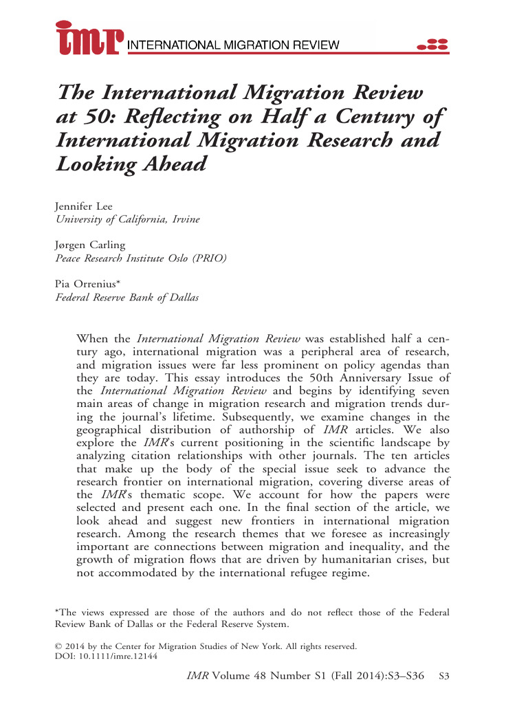 The International Migration Review at 50 Reflecting On Half A Century ...