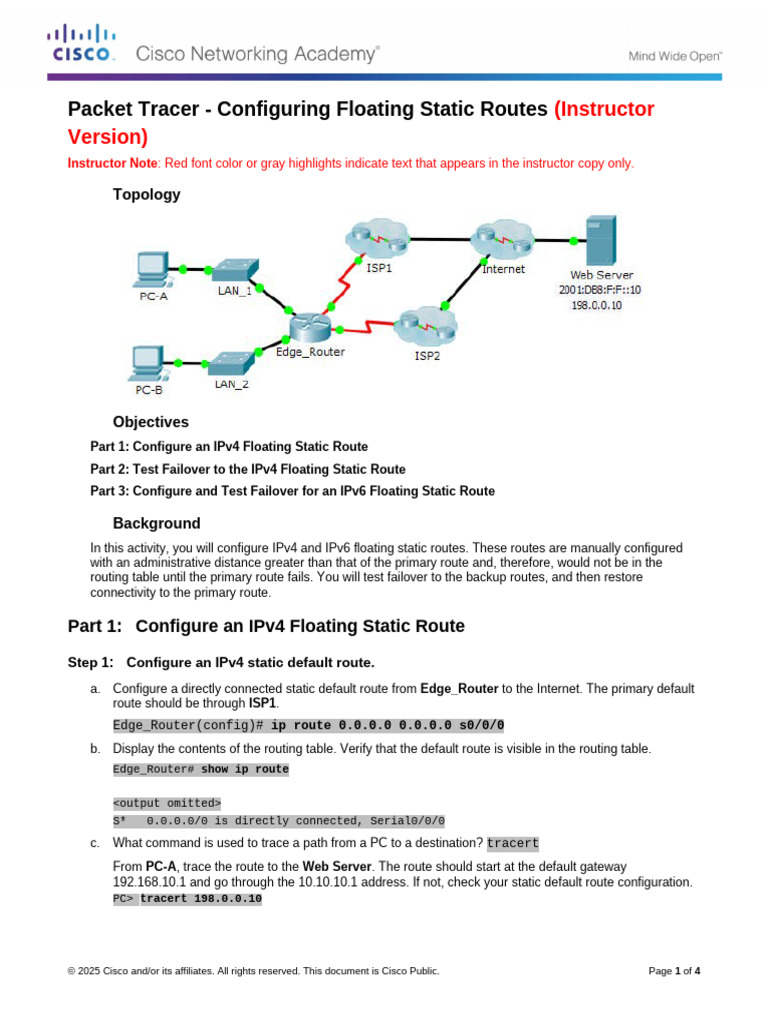 Configuring IPv4 & IPv6 Floating Routes | PDF | Router (Computing) | Ip ...