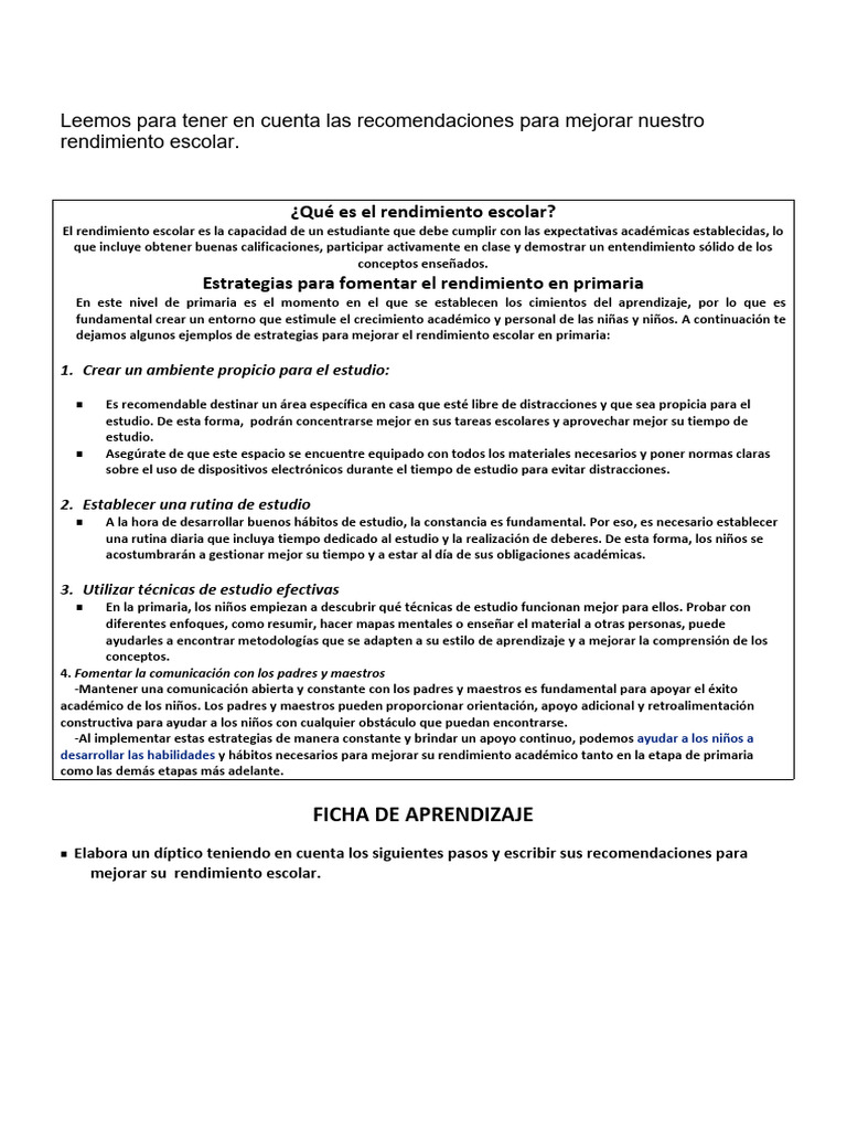 Estrategias para Mejorar el Rendimiento Escolar | PDF | Aprendizaje ...