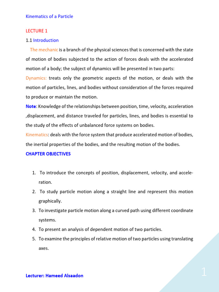 Kinematics of a Particle Explained | PDF | Kinematics | Acceleration