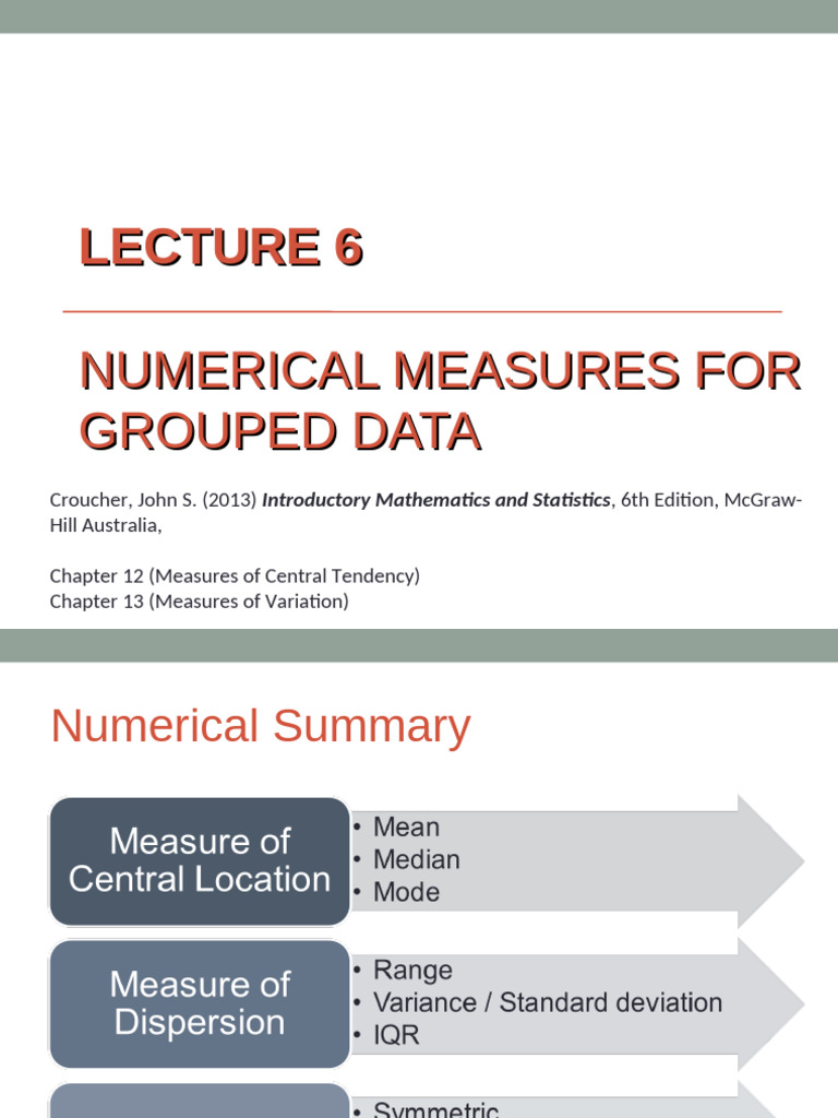 Numerical Measures for Grouped Data | PDF | Skewness | Mean