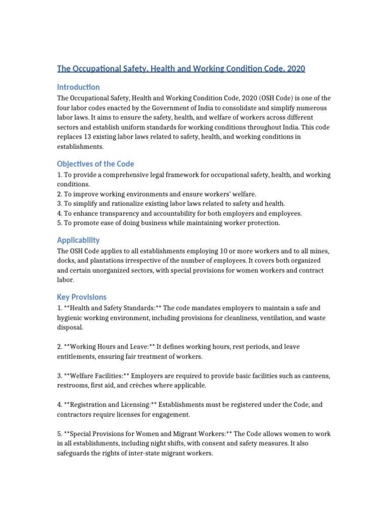 OSH Code 2020: Worker Safety in India | PDF | Occupational Safety And ...