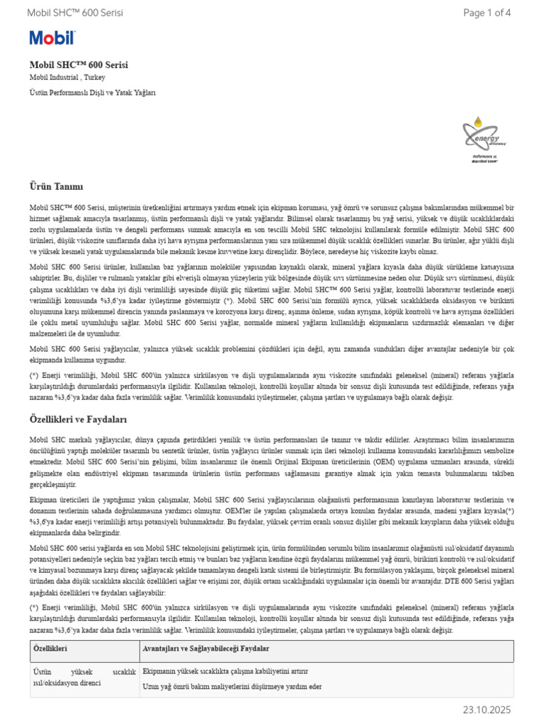 GL XX Mobil SHC 600 Series | PDF