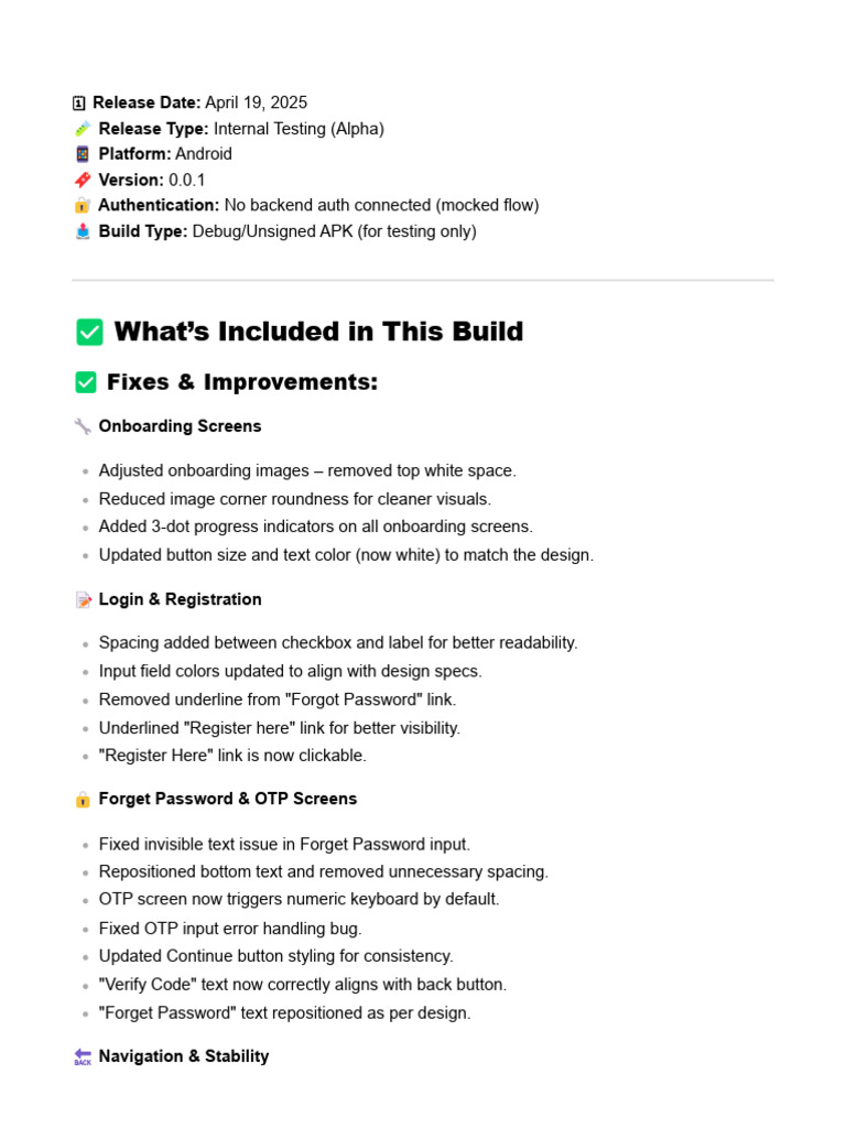 Android Alpha Release Notes v0.0.1 | PDF