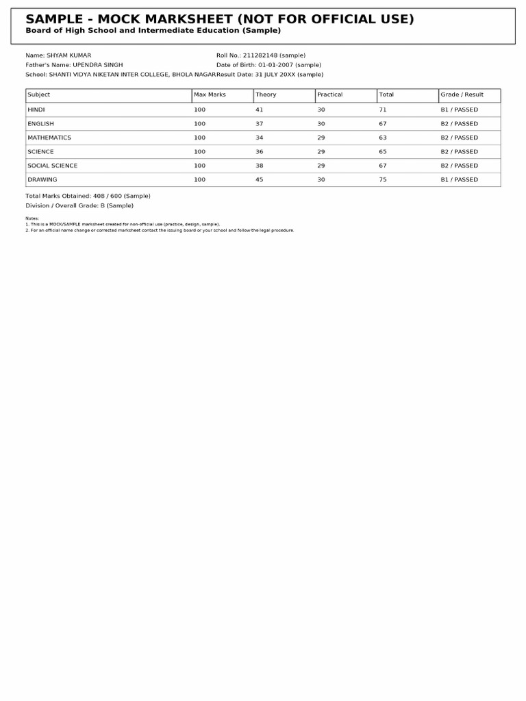 Shyam Marksheet Sample | PDF